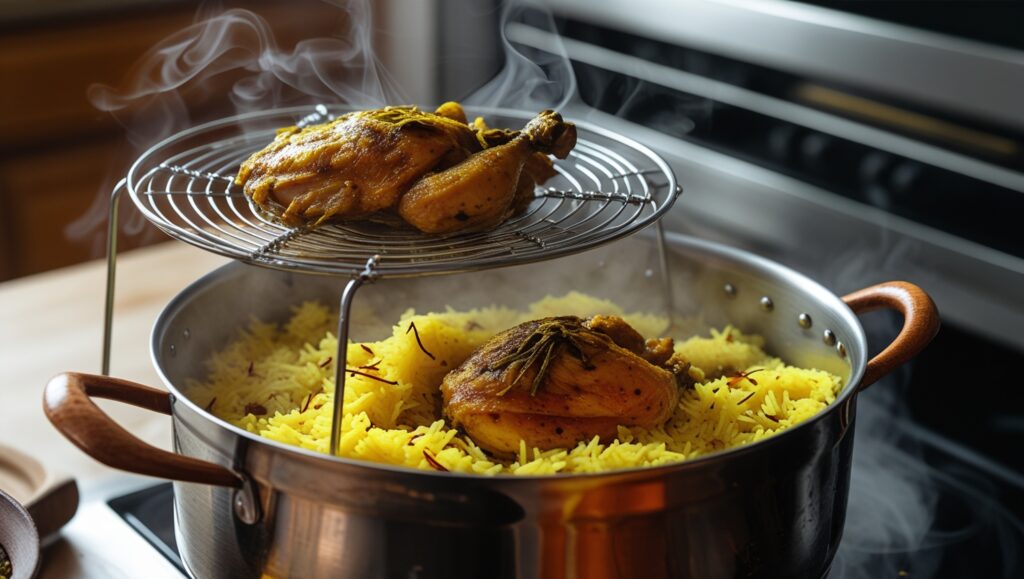 Chicken Mandi Cooking Process – Steamed Chicken Over Spiced Rice