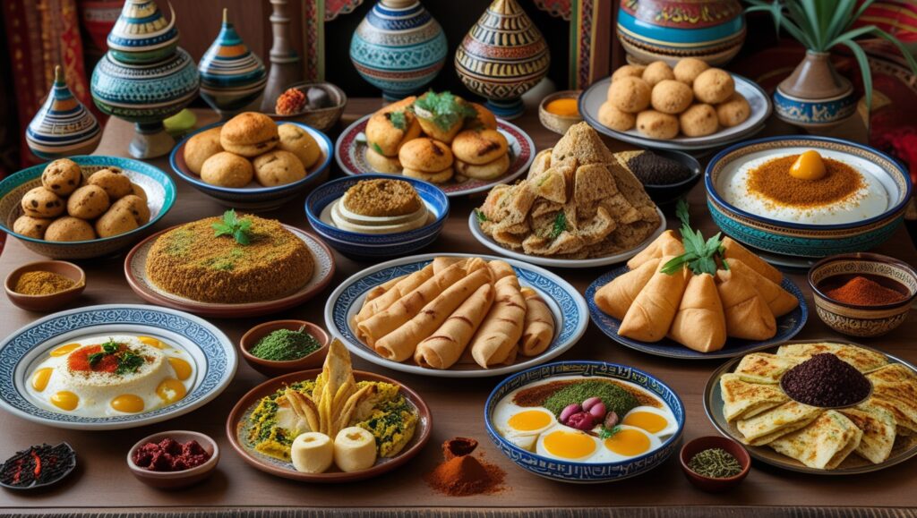 Arabic breakfast variations from Morocco, Lebanon, Egypt, and the Gulf