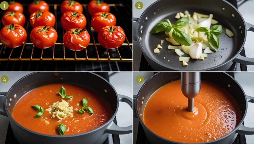 Roasting tomatoes and blending tomato basil soup