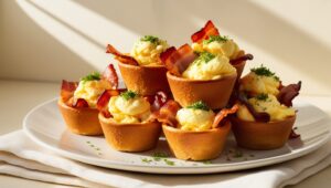Bacon and egg breakfast cups with crispy bacon and soft eggs
