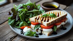 Light and Fresh: Caprese Sandwich with tomatoes, mozzarella, and basil