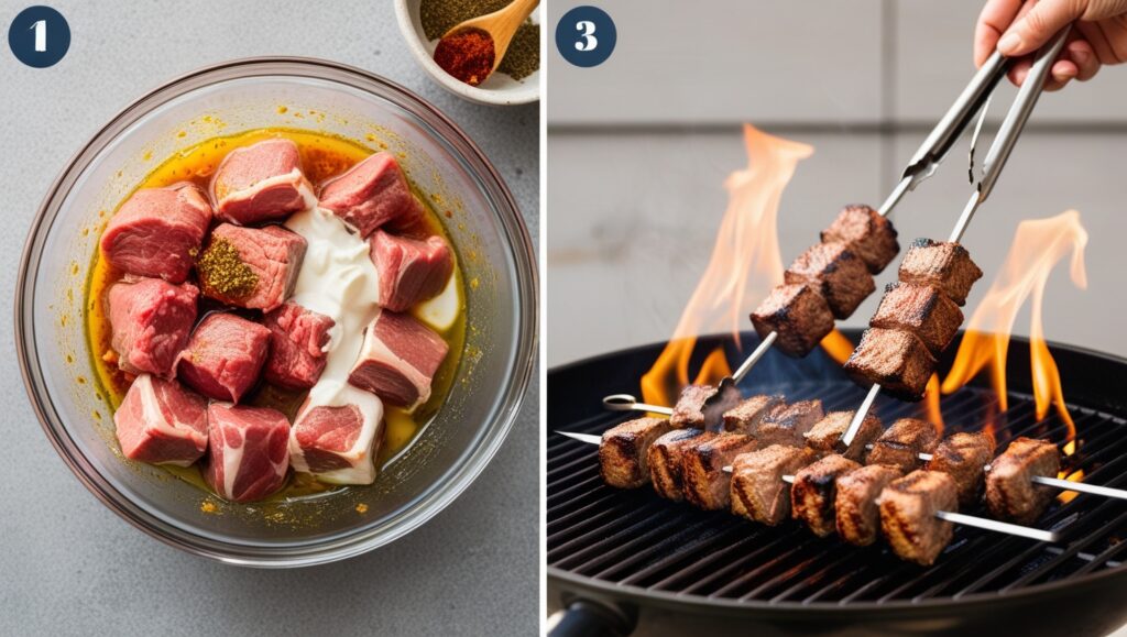 Lamb kebabs marinating and grilling step-by-step