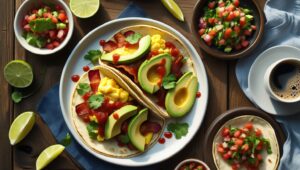 Savory Morning: Breakfast Tacos with eggs, bacon, and avocado