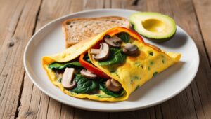 Hearty vegetable omelette with toast and avocado