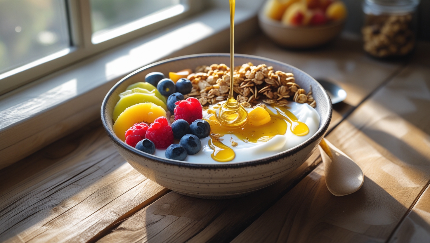 Nutritious breakfast bowl with fresh fruits and yogurt