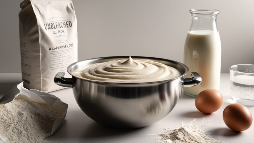 Waffle batter in a bowl with ingredients