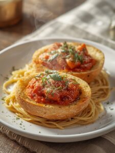 Spaghetti Garlic Bread Bowls